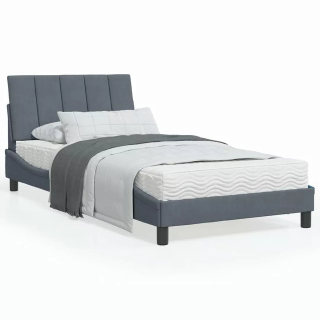 vidaXL Bett Bett mit Matratze Dunkelgrau 100x200 cm Samt günstig online kaufen