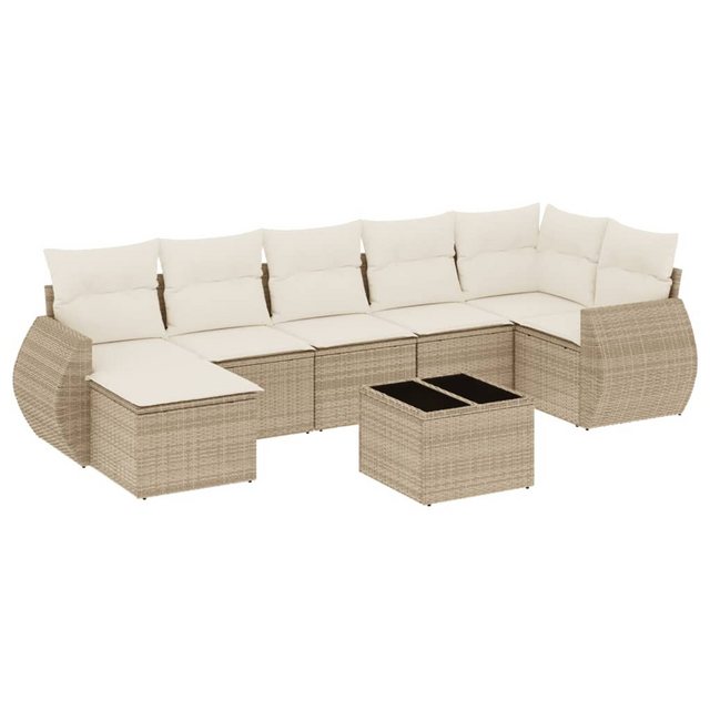 vidaXL Sofaelement 8-tlg. Garten-Sofagarnitur mit Kissen Beige Poly Rattan günstig online kaufen