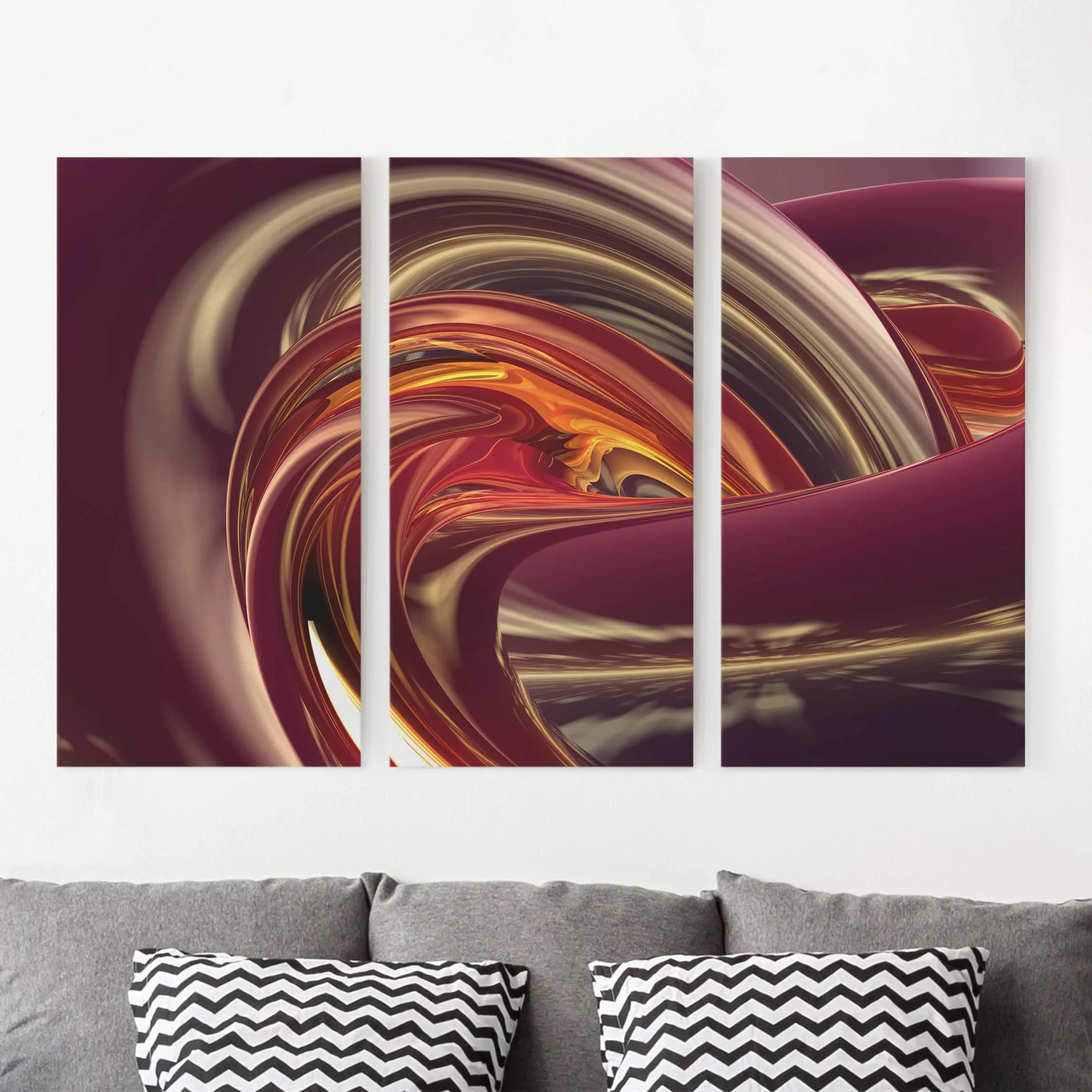 3-teiliges Leinwandbild Abstrakt - Querformat Fantastic Burning günstig online kaufen