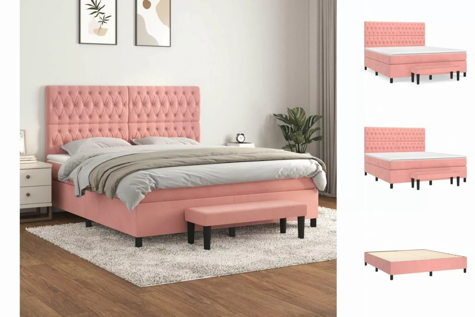 vidaXL Boxspringbett Boxspringbett mit Matratze Rosa 180x200 cm Samt Bett B günstig online kaufen