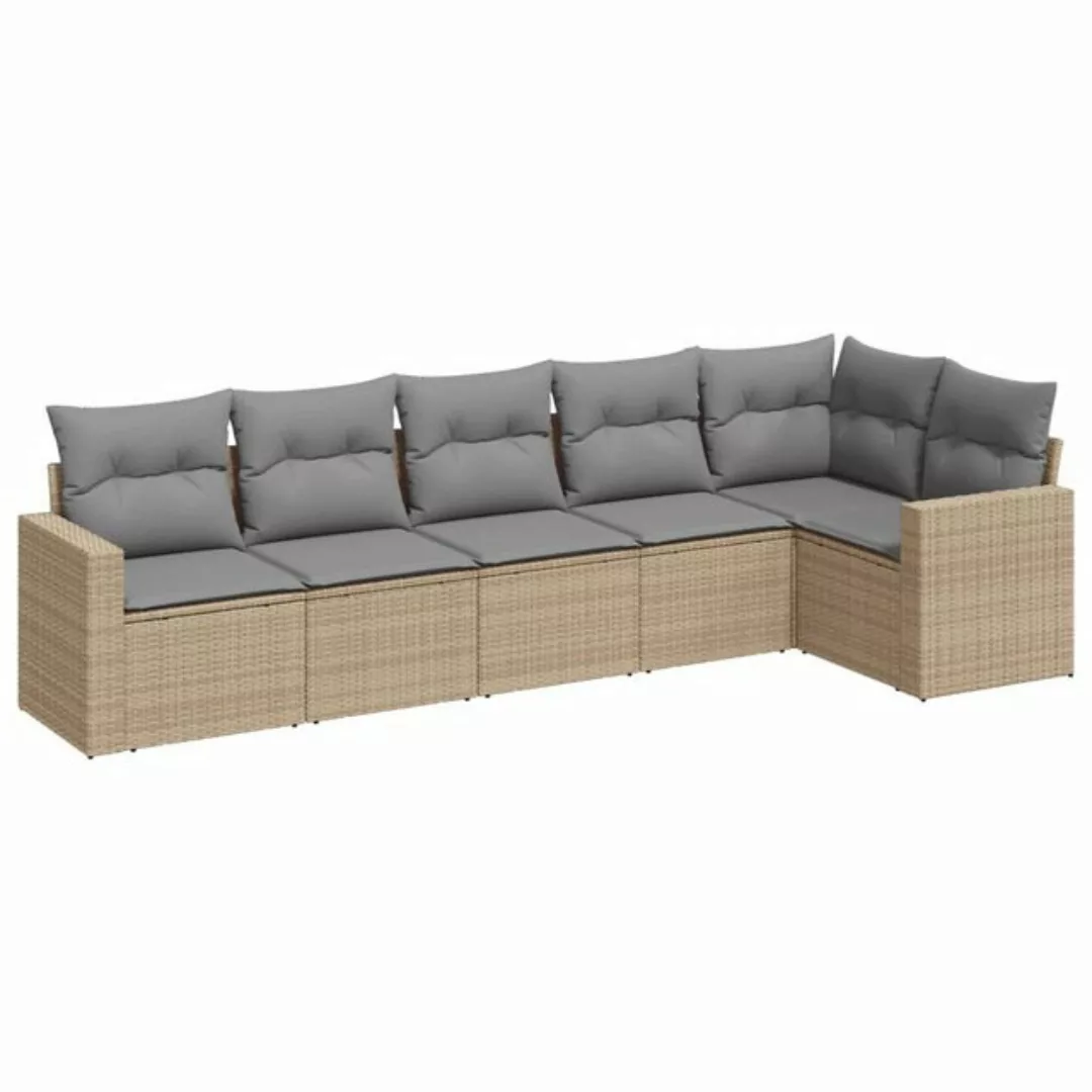 vidaXL Sofaelement 6-tlg. Garten-Sofagarnitur mit Kissen Beige Poly Rattan günstig online kaufen