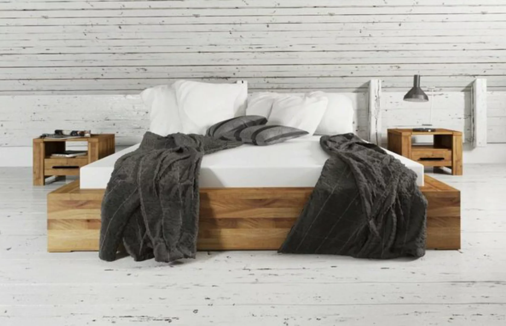 Natur24 Einzelbett Bett Lubic 3 Sonderl. 90x220 Wildeiche o. Kopfteil m. Ho günstig online kaufen