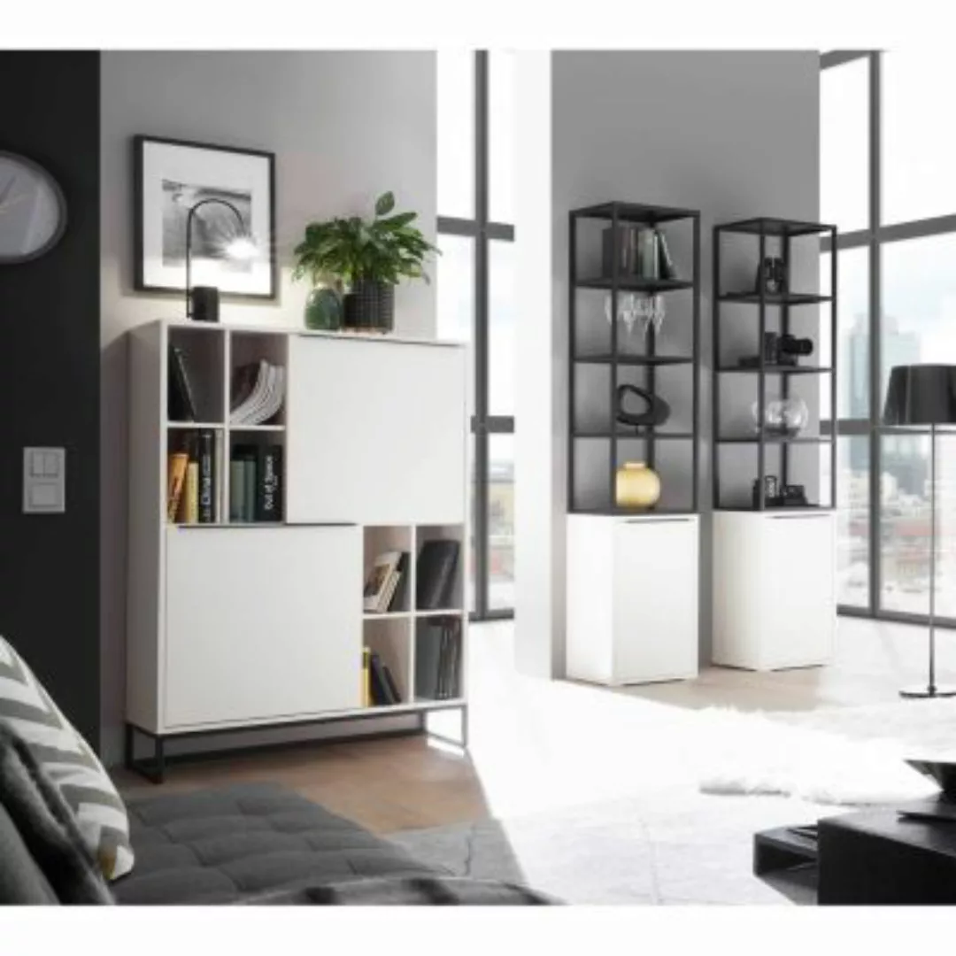 Wohnzimmer Set Highboard mit zwei Regalen LIVORNO-05 in weiß matt lackiert günstig online kaufen