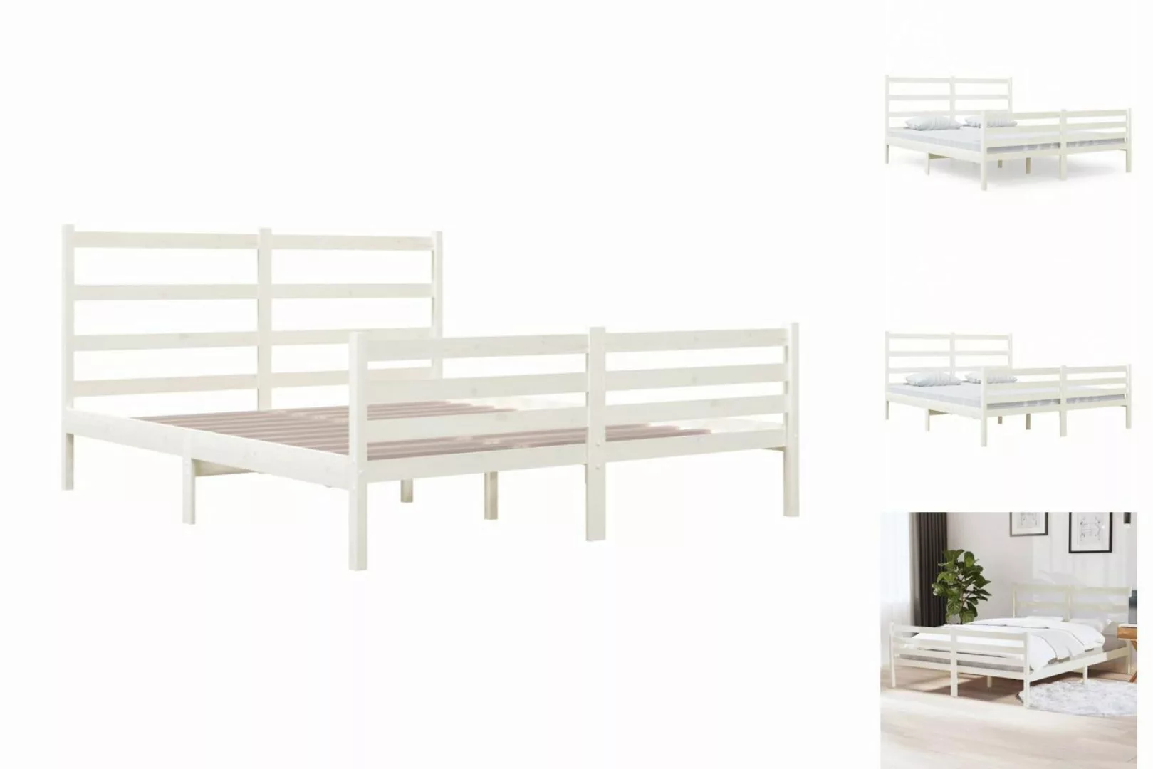 vidaXL Bettgestell Massivholzbett Kiefer 140x190 cm Weiß Bett Bettgestell B günstig online kaufen