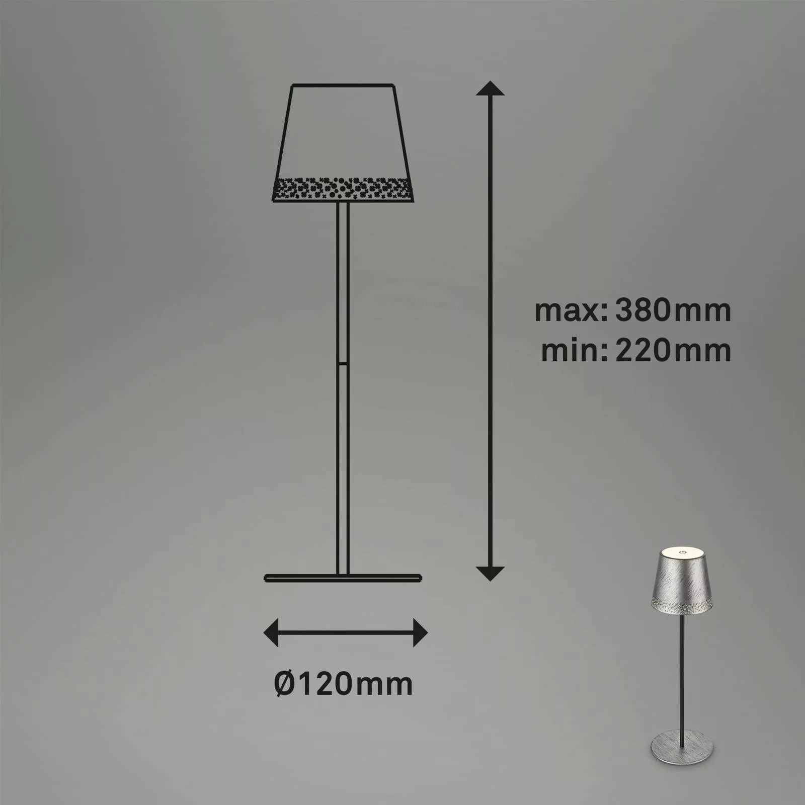 LED-Tischleuchte Kiki mit Akku 3.000K antik silber günstig online kaufen