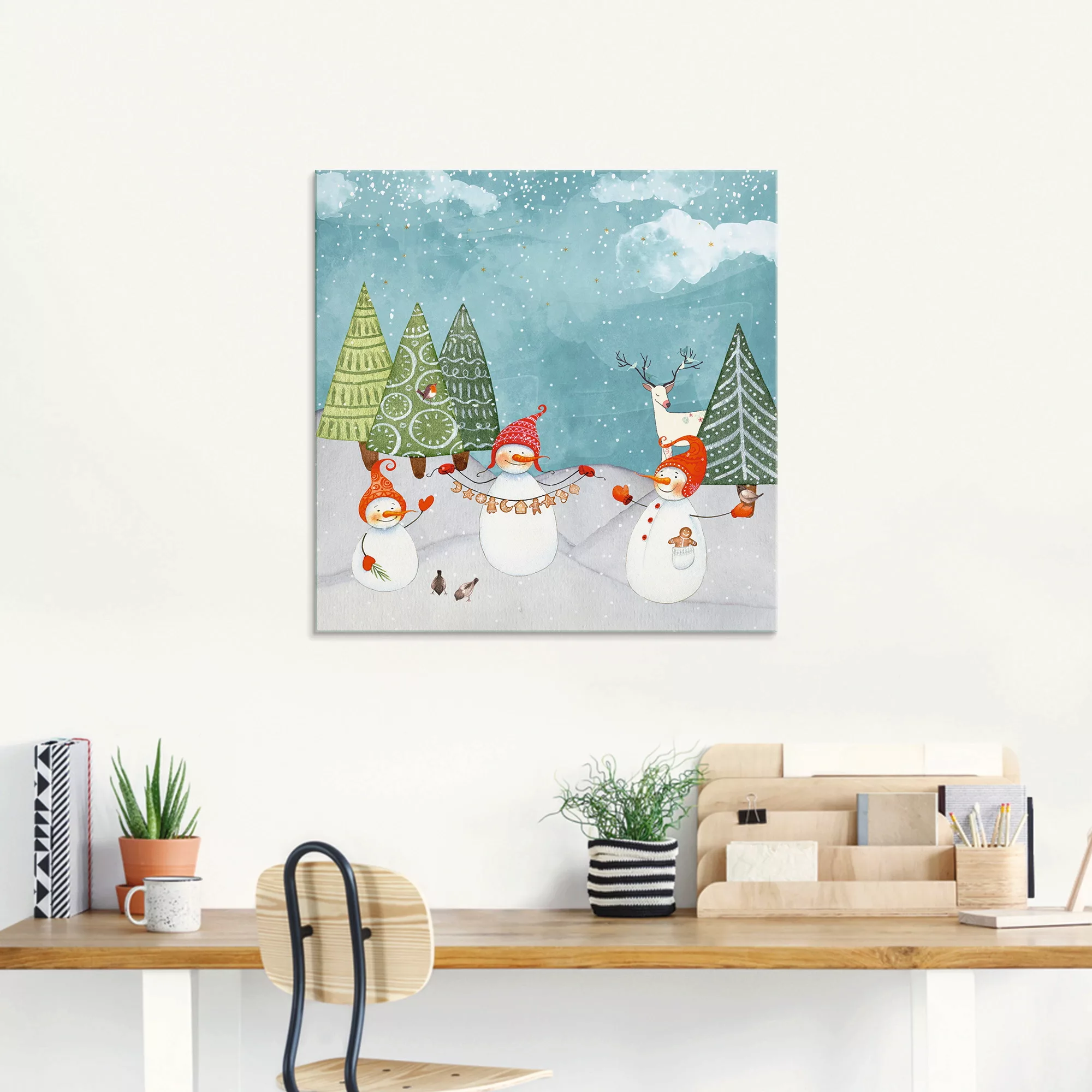 Artland Glasbild "Schneemänner und Tierfreunde", Weihnachten, (1 St.) günstig online kaufen