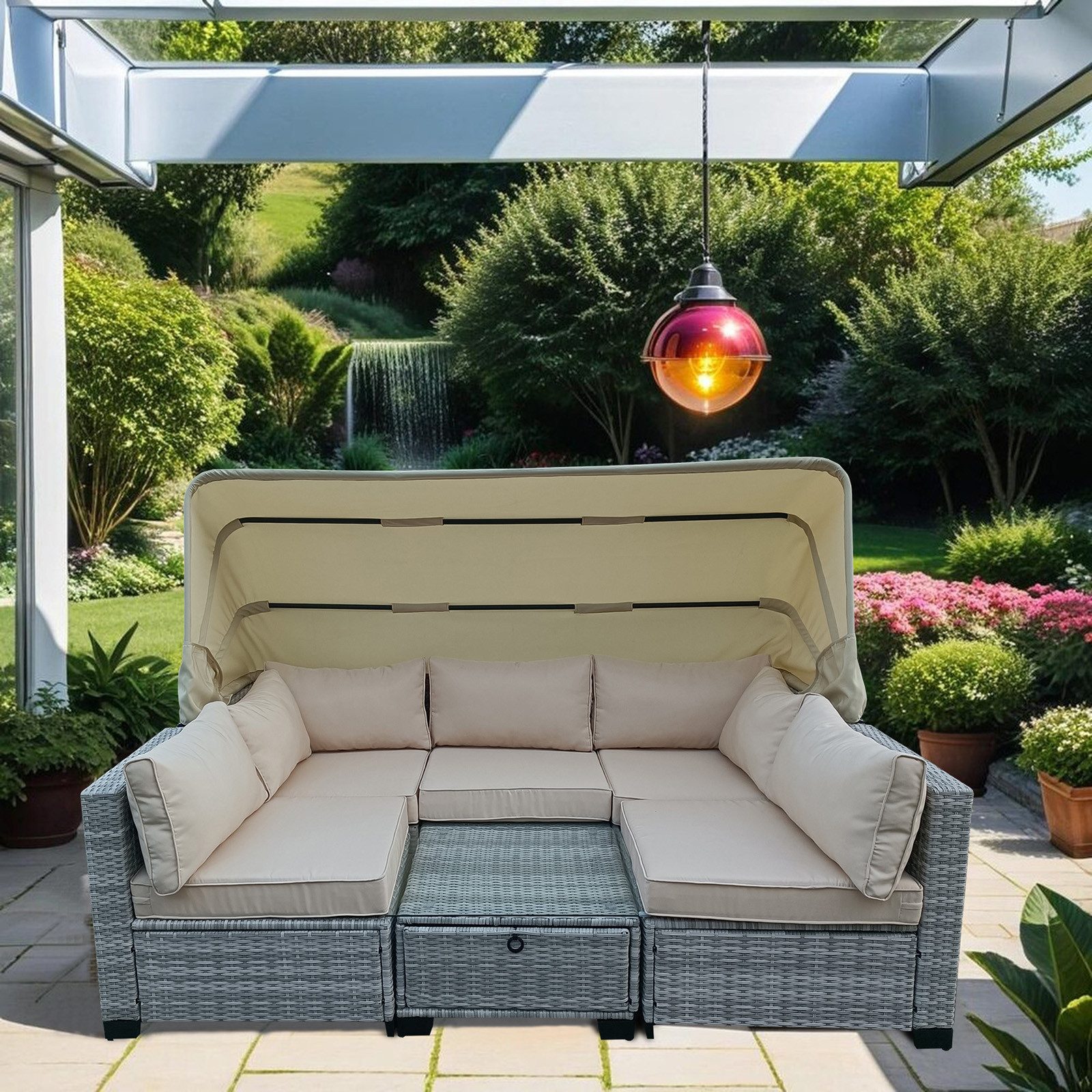 HTI-Living Gartensofa Outdoor Sofa Eleni Grau/Beige, günstig online kaufen