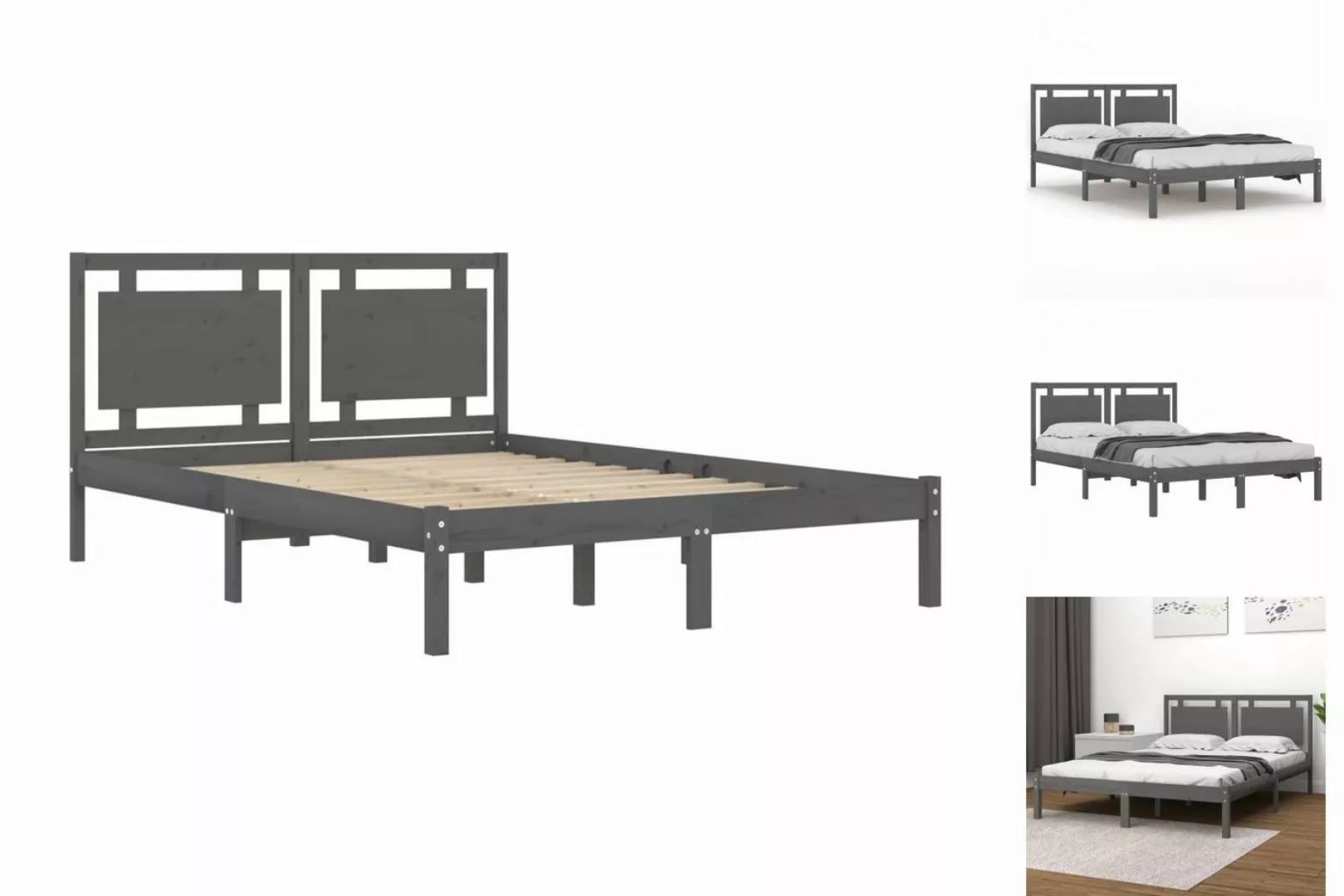 vidaXL Bettgestell Massivholzbett Grau 200x200 cm Bett Bettgestell Doppelbe günstig online kaufen