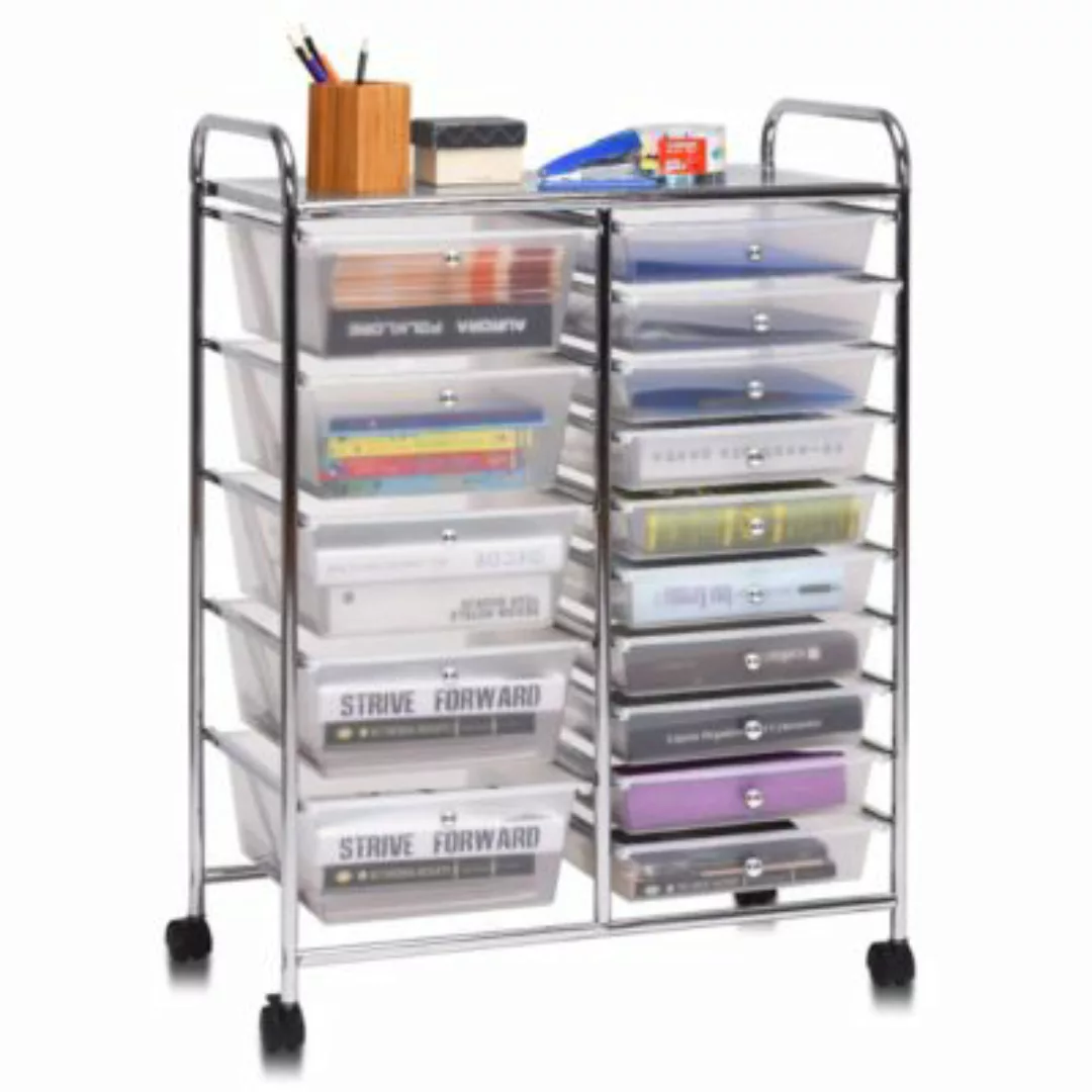 COSTWAY® Rollcontainer rollbar mit 15 Schubladen transparent günstig online kaufen