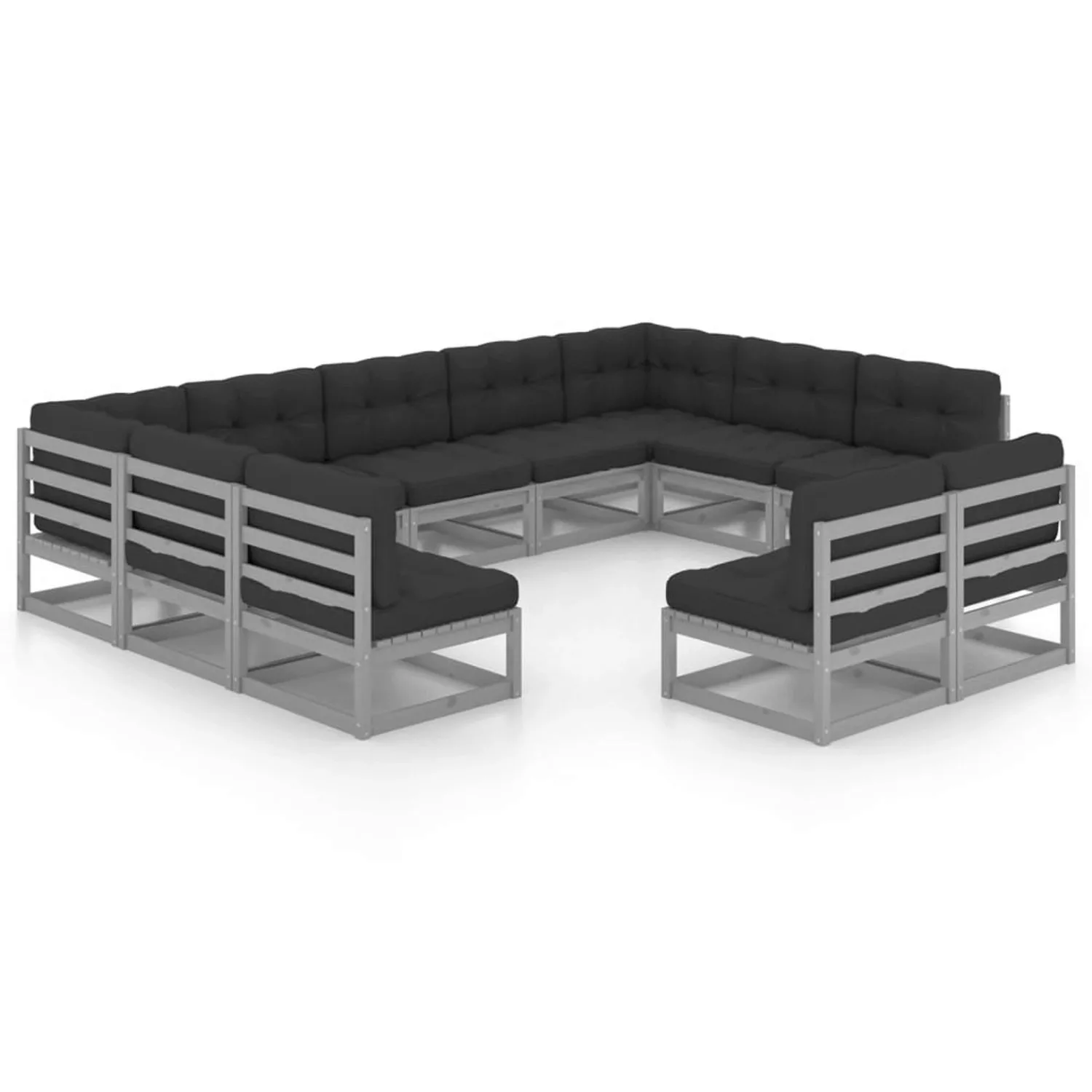 11-tlg. Garten-lounge-set Mit Kissen Grau Kiefer Massivholz günstig online kaufen