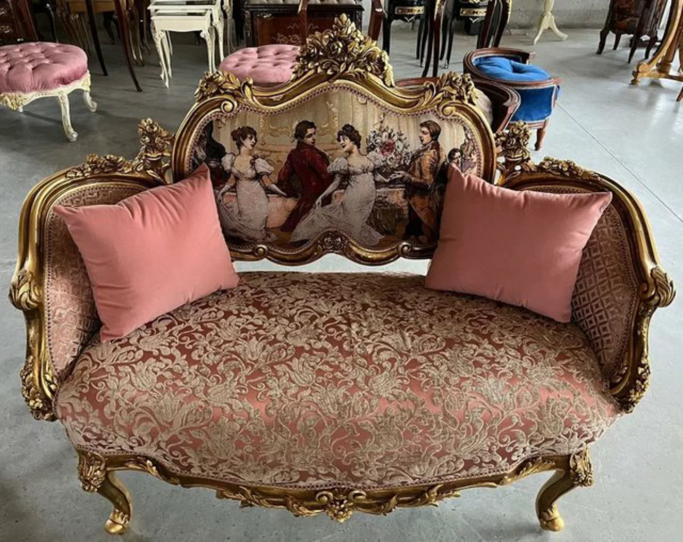 Casa Padrino Sofa Casa Padrino Barock Sofa Rosa / Mehrfarbig / Gold - Handg günstig online kaufen