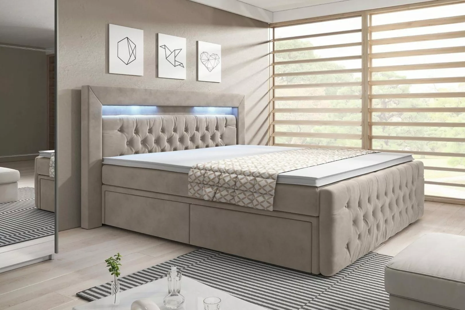 Luxusbetten24 Boxspringbett Menzogna, mit LED-Beleuchtung und günstig online kaufen