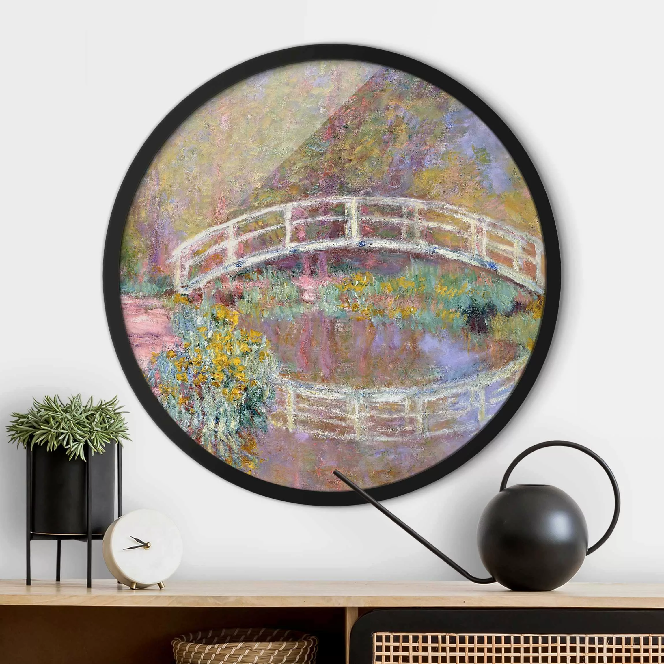 Rundes Gerahmtes Bild Claude Monet - Brücke Monets Garten günstig online kaufen