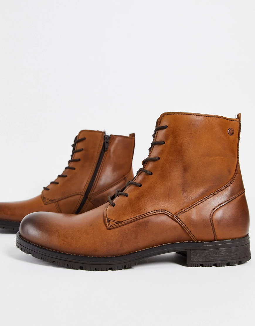 Jack & Jones – Military-Stiefel aus Leder zum Schnüren in Braun günstig online kaufen