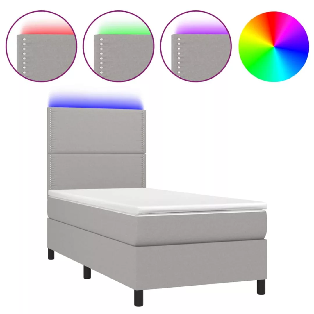 Vidaxl Boxspringbett Mit Matratze & Led Hellgrau 100x200 Cm Stoff günstig online kaufen