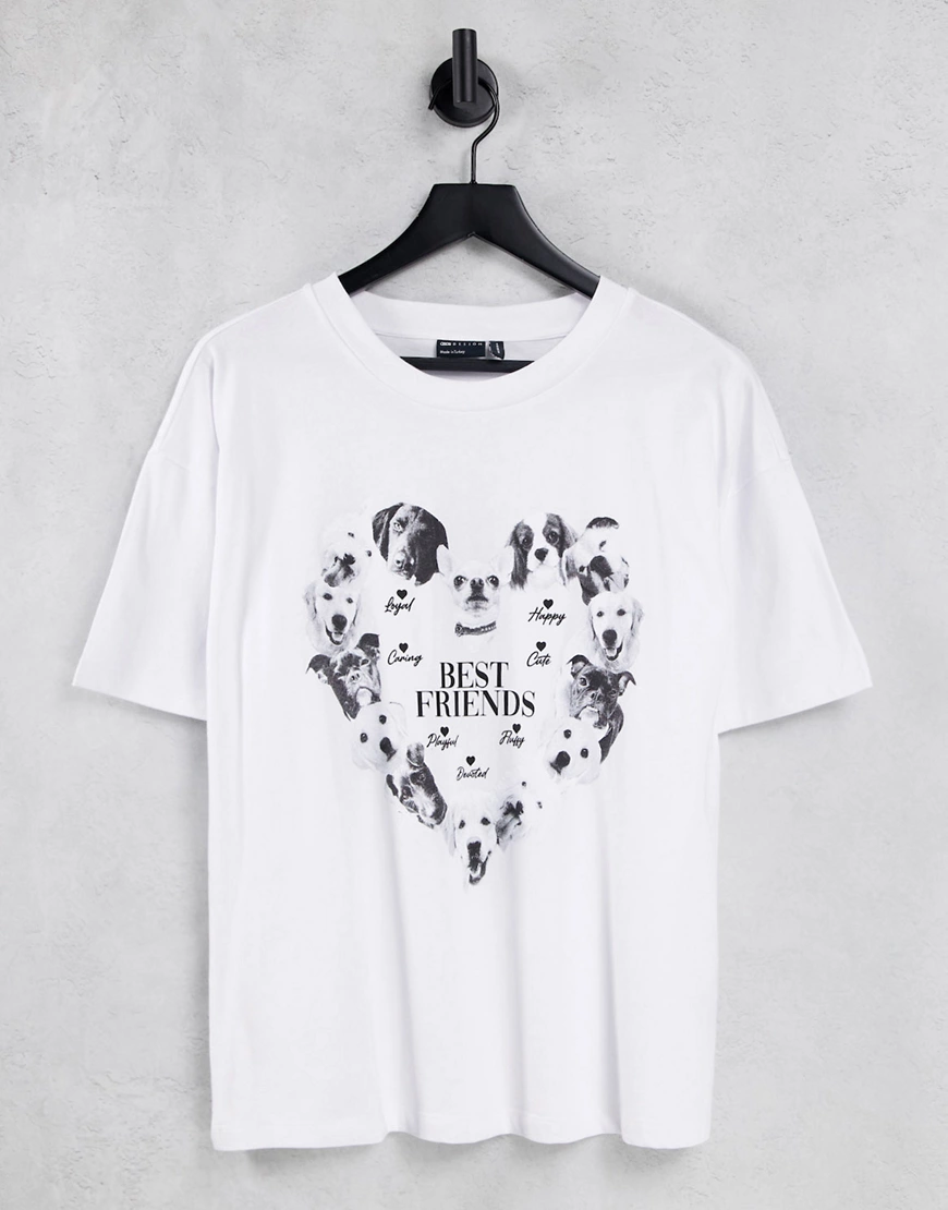 ASOS DESIGN – Oversize-T-Shirt in Weiß mit Best-Friends-Print mit Hunden günstig online kaufen