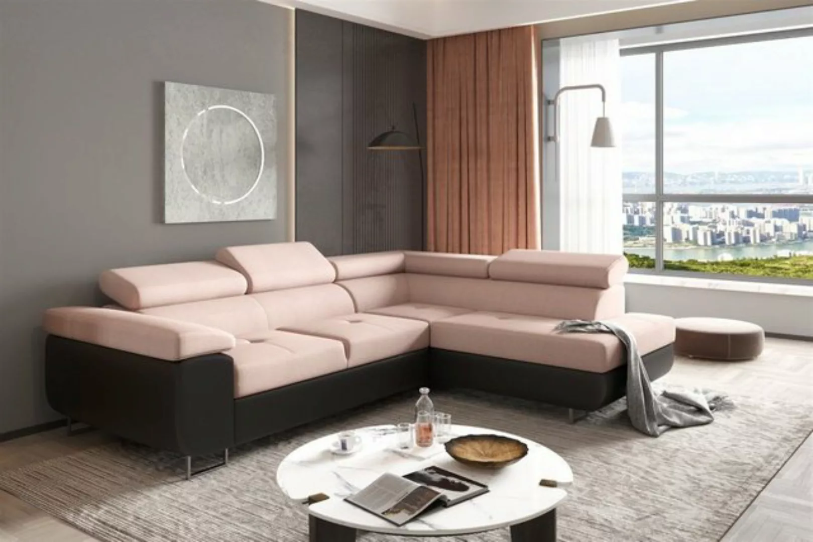 Fun Möbel Ecksofa Couchgarnitur JADE Schwarz-Beige Ottomane Rechts oder Lin günstig online kaufen