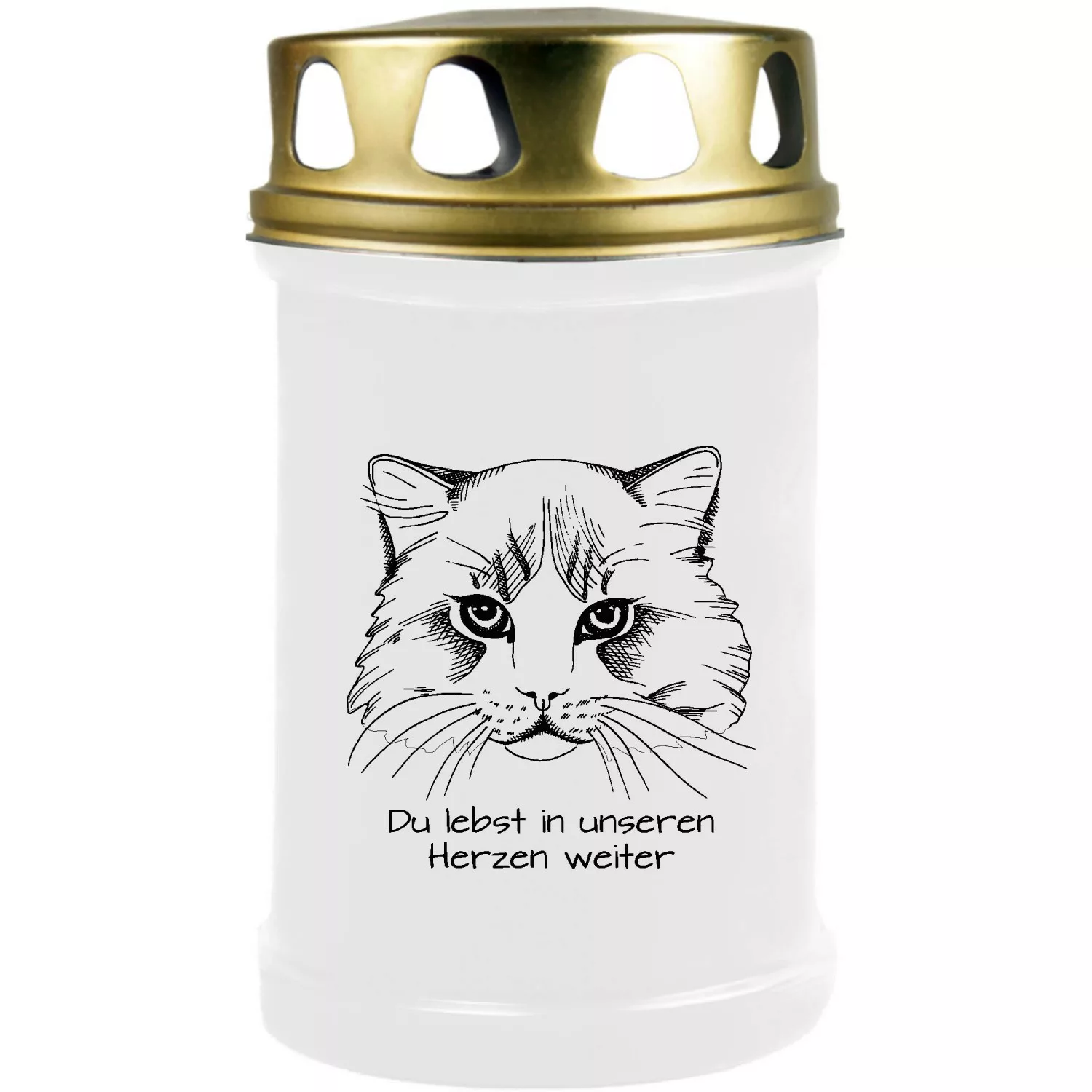 HS Candle Grabkerze Weiß 48h Deckel Gold Katze 2 günstig online kaufen