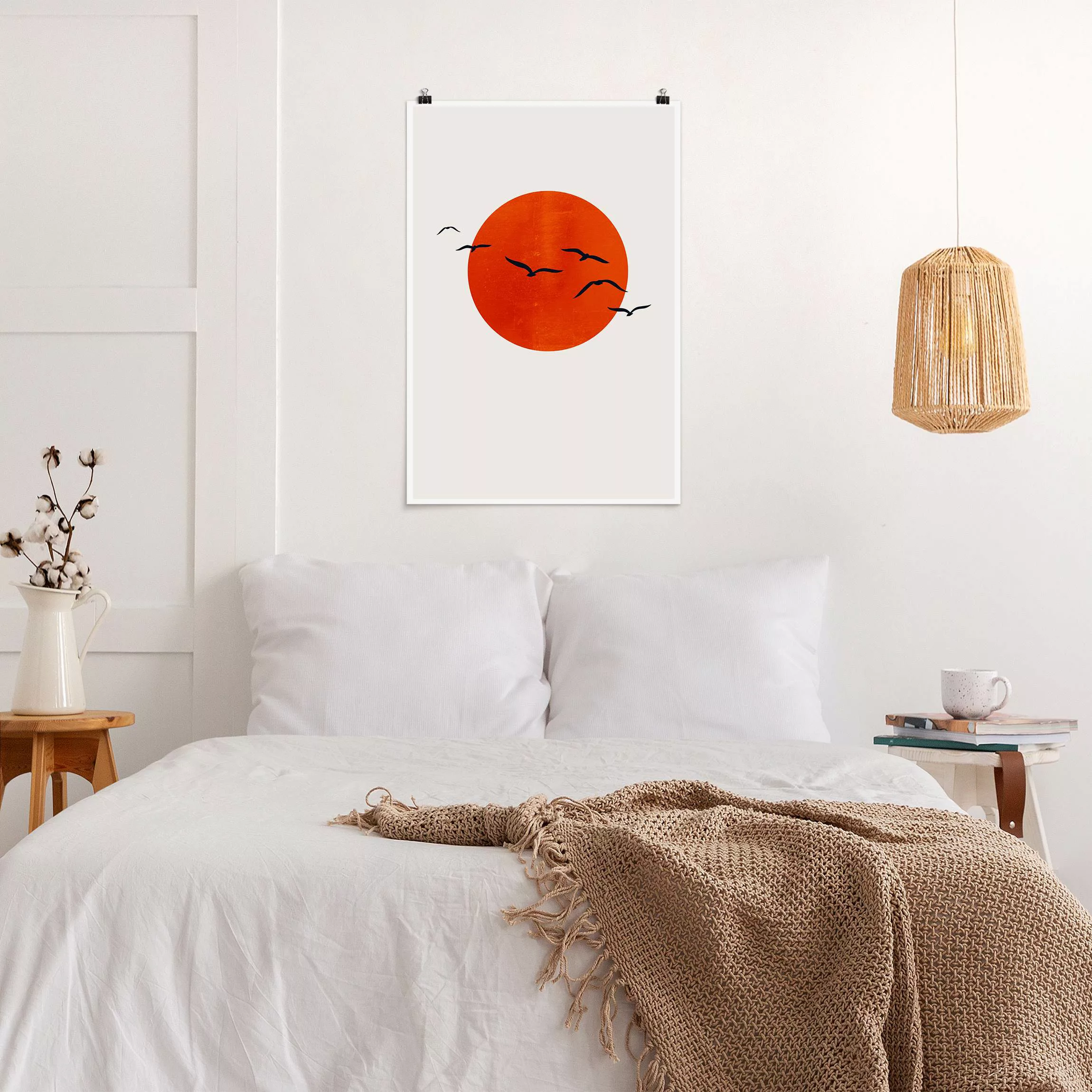 Poster Tiere Vogelschwarm vor roter Sonne I günstig online kaufen