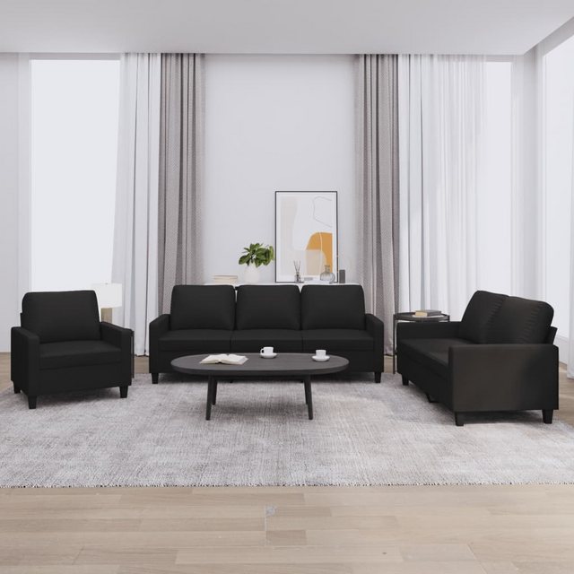 vidaXL Sofa 3-tlg. Sofagarnitur mit Kissen Schwarz Kunstleder günstig online kaufen