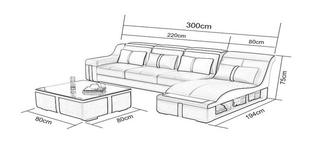 Xlmoebel Sofa Sofa-Eckcouch mit Ledersitzgarnitur und Beleuchtung in L-Form günstig online kaufen