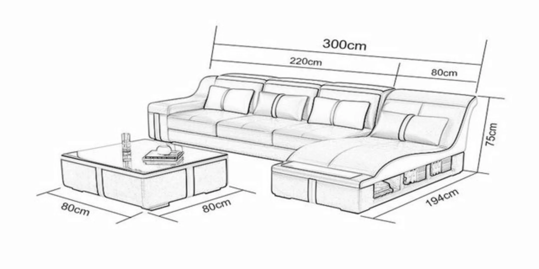 Xlmoebel Ecksofa USB-Ecksofa mit LED-Beleuchtung und Lederpolsterung in L-F günstig online kaufen