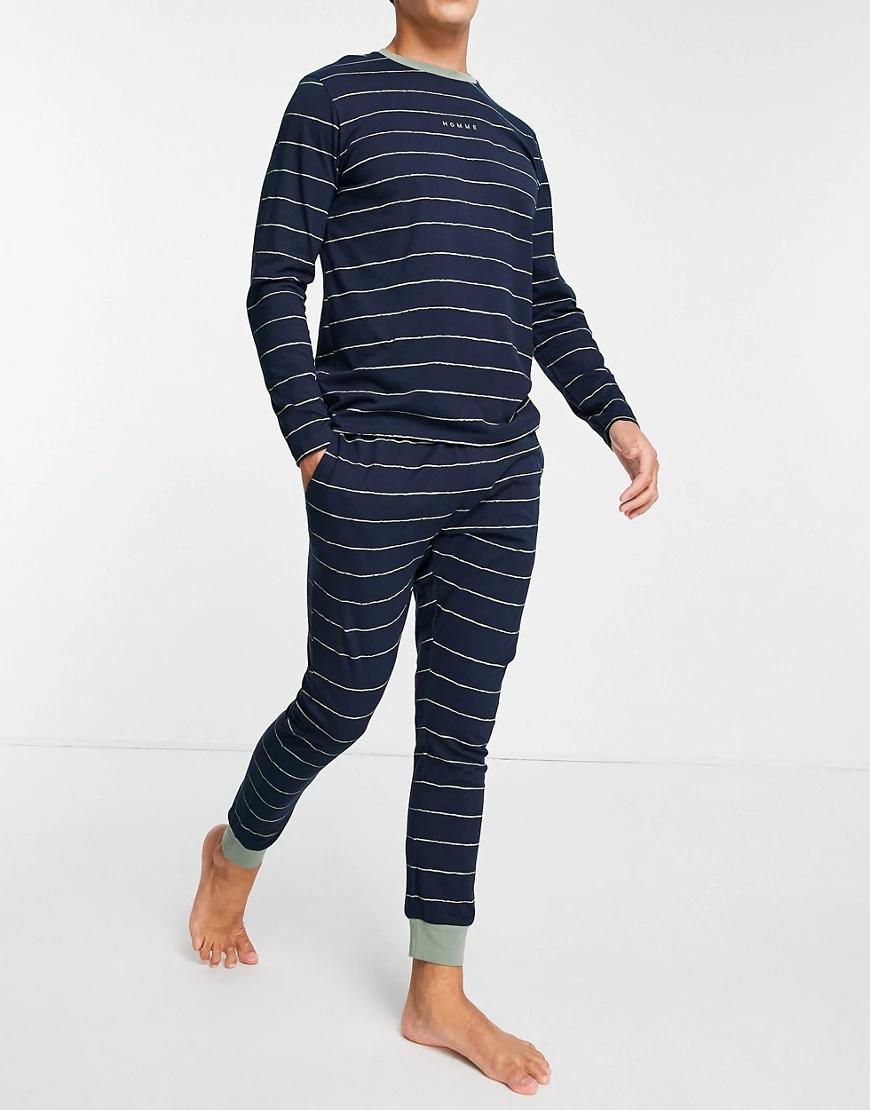 Selected Homme – Pyjama-Set in Marineblau gestreift günstig online kaufen