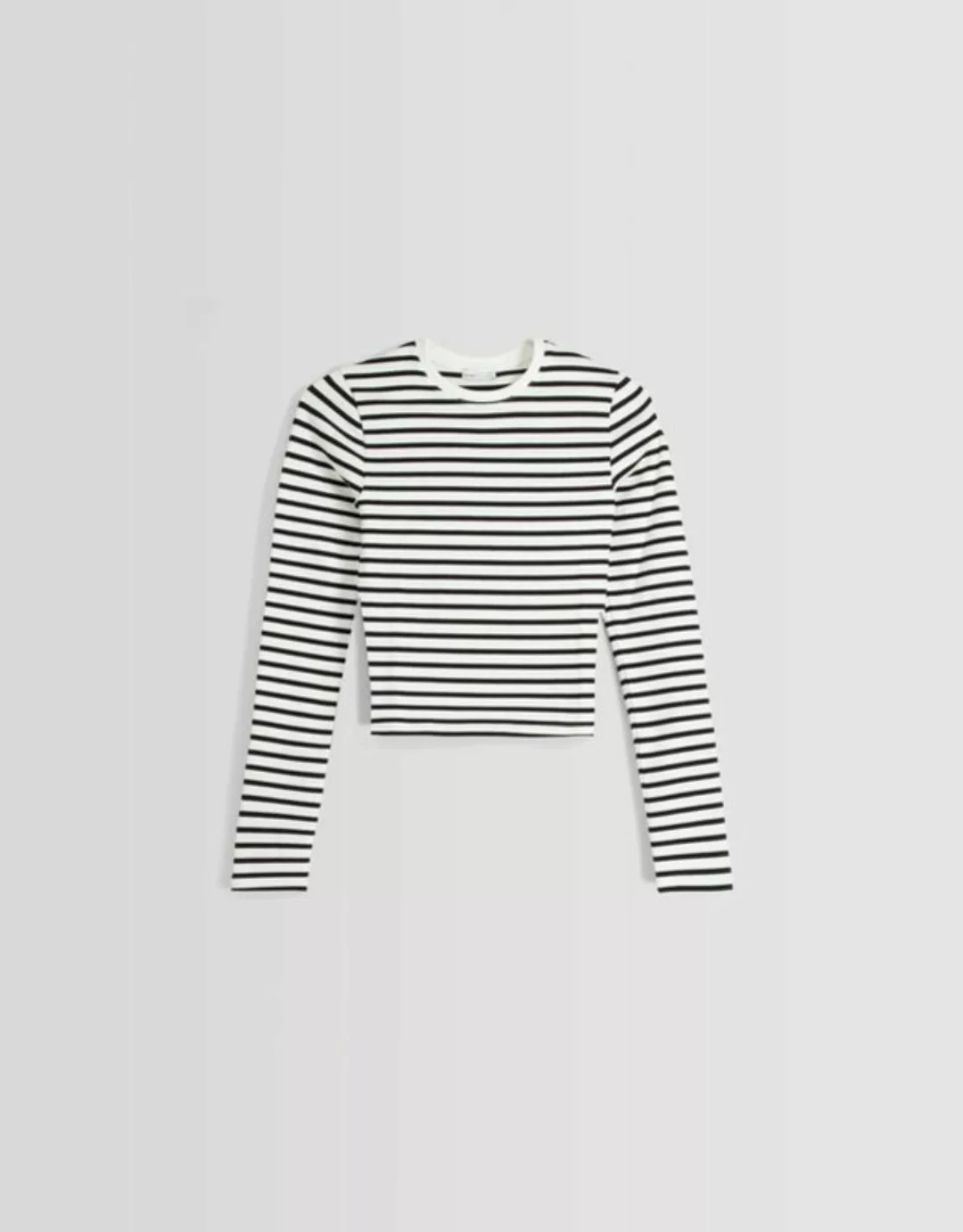 Bershka Langarmshirt Mit Rundausschnitt Damen L Weiss / Schwarz günstig online kaufen