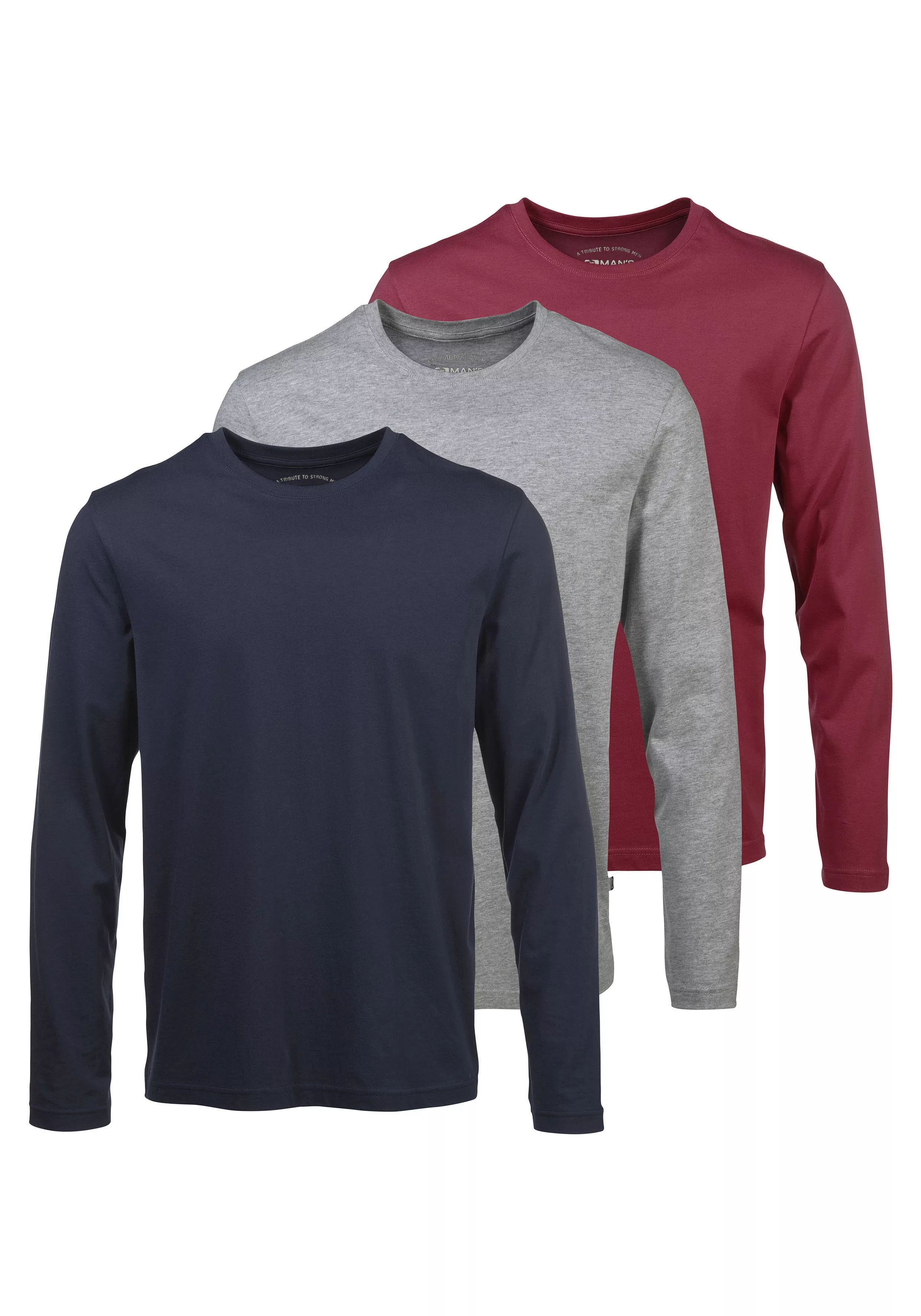 Mans World Langarmshirt, (Packung, 3 tlg., 3er-Pack) günstig online kaufen