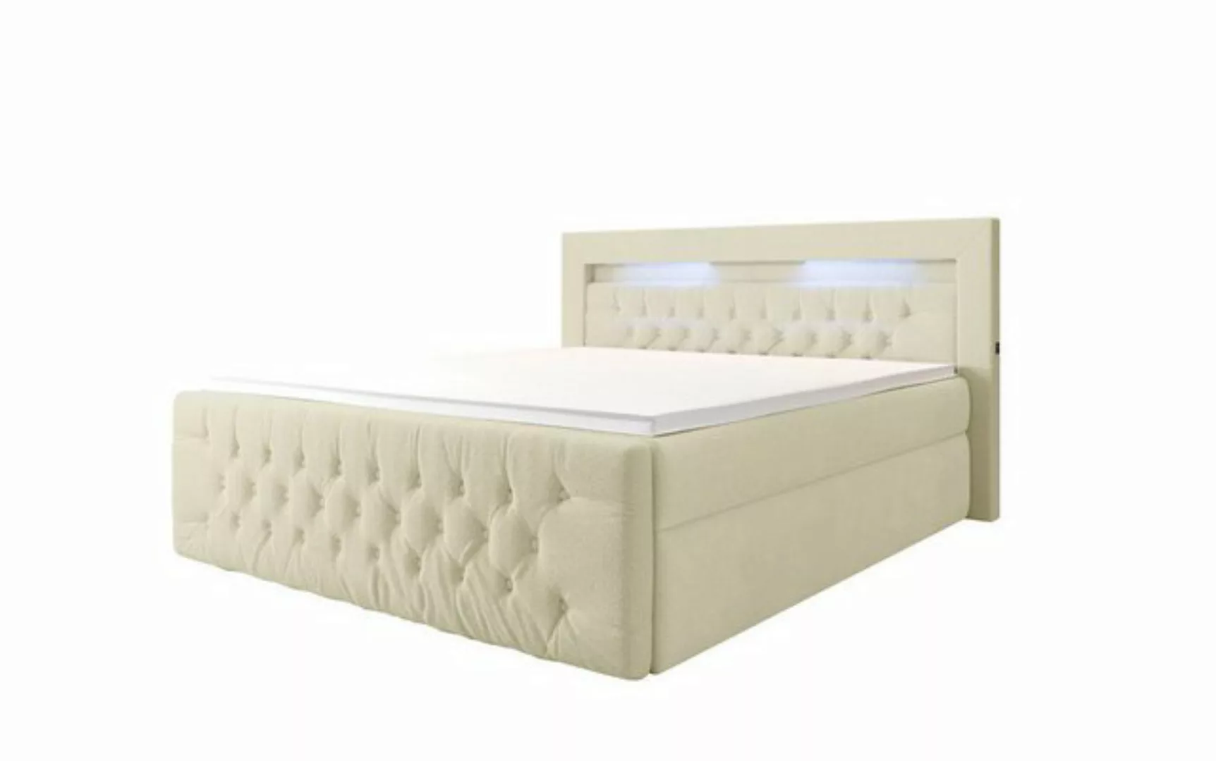 Luxusbetten24 Boxspringbett Menzogna Bouclé, mit LED-Beleuchtung und Staura günstig online kaufen