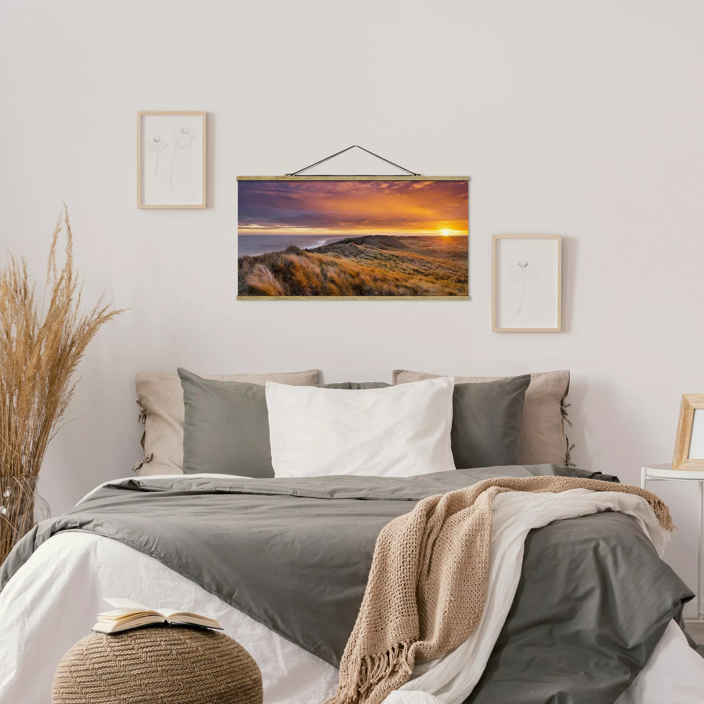 Stoffbild Strand mit Posterleisten - Querformat Sonnenaufgang am Strand auf günstig online kaufen