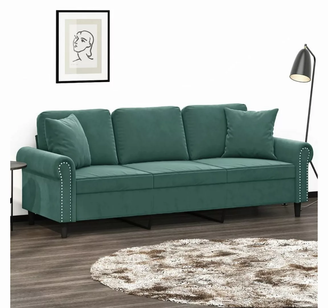 vidaXL Sofa, 3-Sitzer-Sofa mit Zierkissen Dunkelgrün 180 cm Samt günstig online kaufen