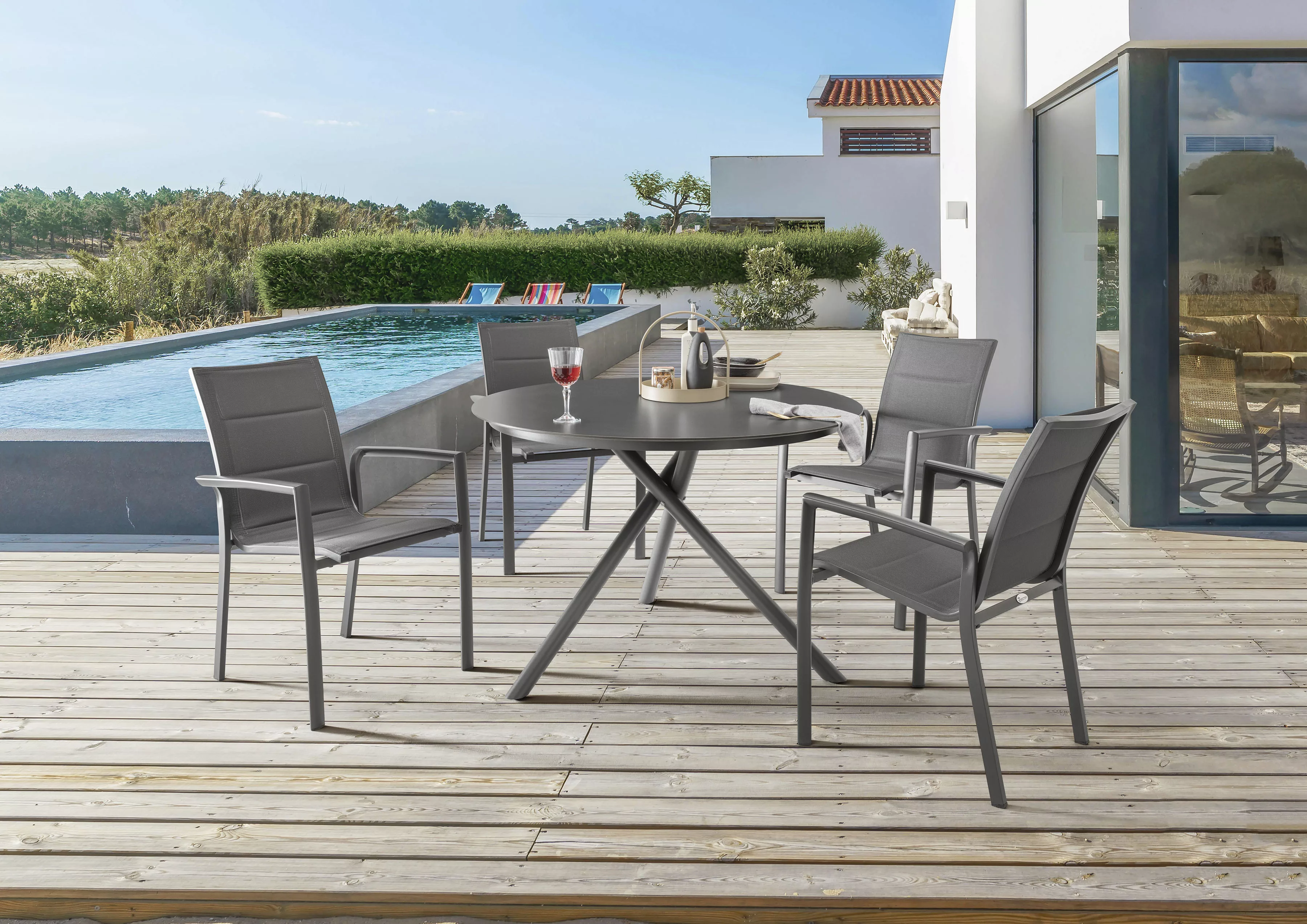 Destiny Garten-Essgruppe "COSTA BARLETTA", (5 tlg.), 4 Stapelsessel Textile günstig online kaufen