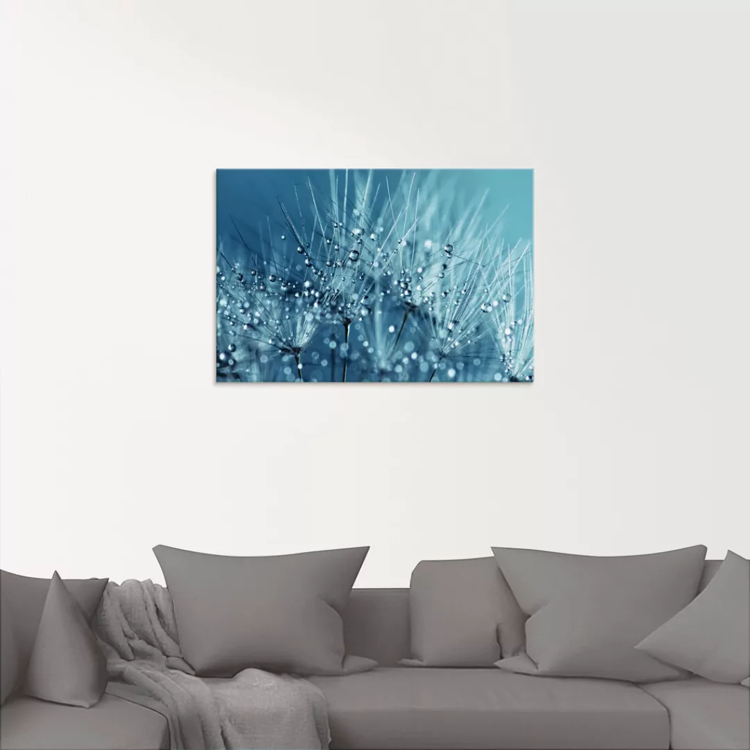 Artland Glasbild "Blaue glitzernde Pusteblume", Blumen, (1 St.) günstig online kaufen