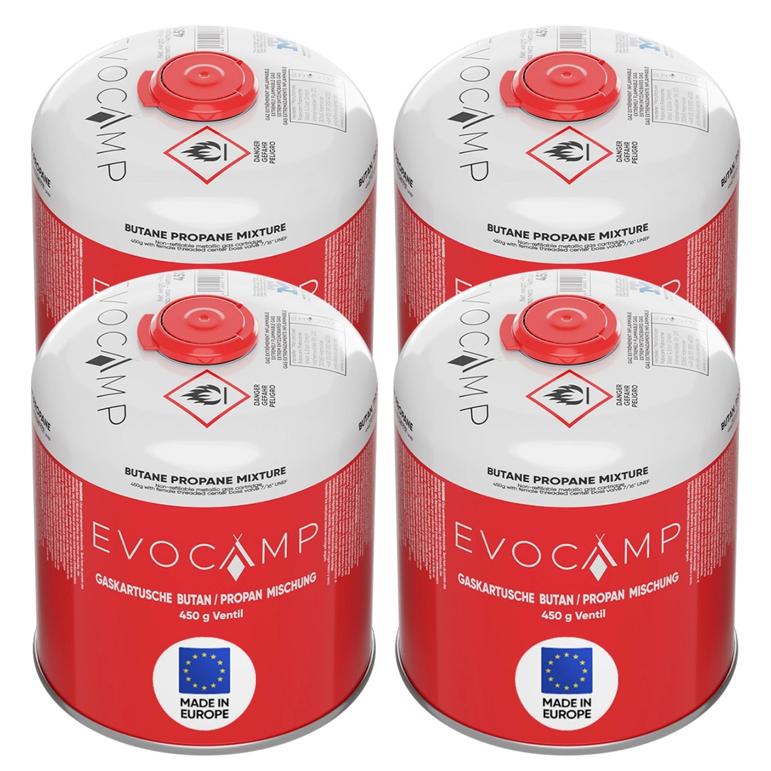 Evocamp Propan Butan 4 Stück Gaskartusche 450g Schraubkartusche Eurogewinde günstig online kaufen