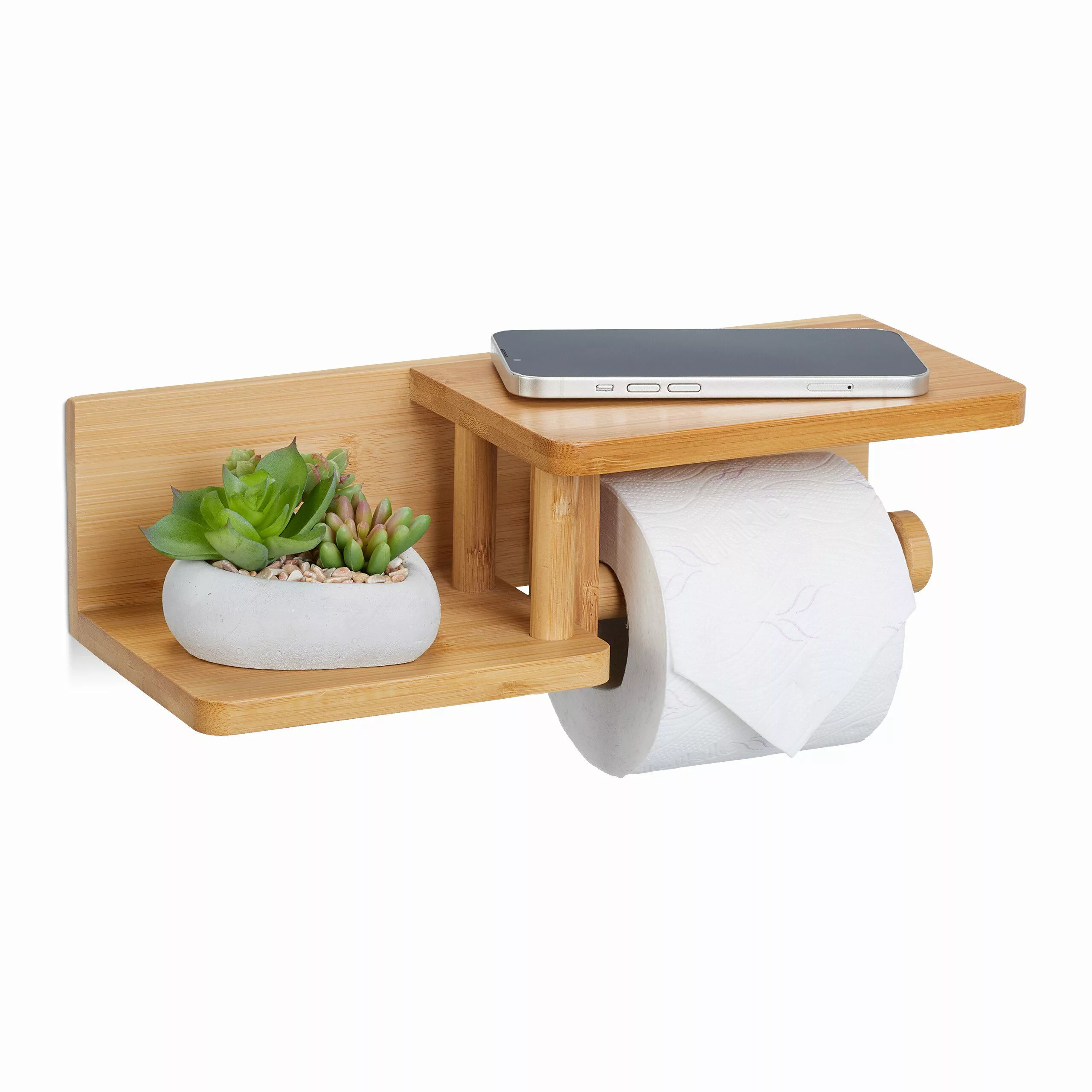 relaxdays Toilettenpapierhalter Bambus Toilettenpapierhalter 2 Ablagen günstig online kaufen