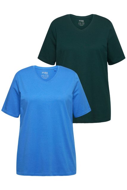 Ulla Popken Rundhalsshirt T-Shirts 2er-Pack V-Ausschnitt Halbarm (2-tlg) günstig online kaufen