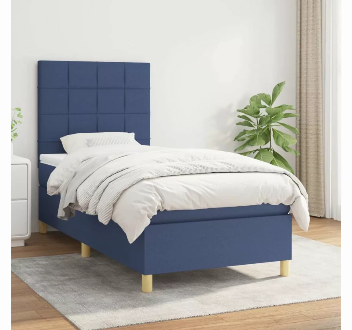 vidaXL Boxspringbett Boxspringbett mit Matratze Blau 80x200 cm Stoff Bett B günstig online kaufen