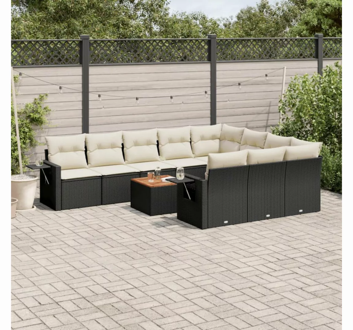 vidaXL Loungesofa 11-tlg. Garten-Sofagarnitur mit Kissen Schwarz Poly Ratta günstig online kaufen