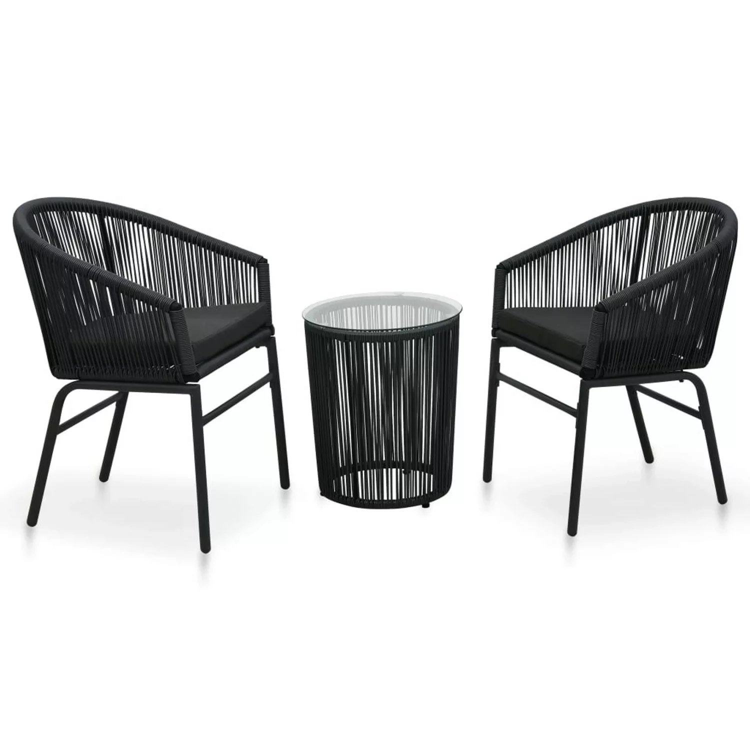 3-tlg. Bistro-set Mit Kissen Pvc Rattan Schwarz günstig online kaufen