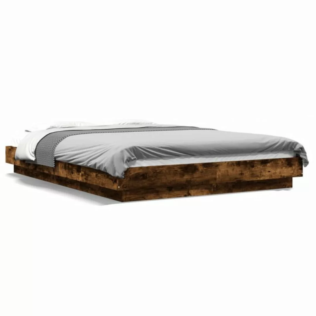 vidaXL Bett, Bettgestell mit LED Räuchereiche 120x190 cm Holzwerkstoff günstig online kaufen