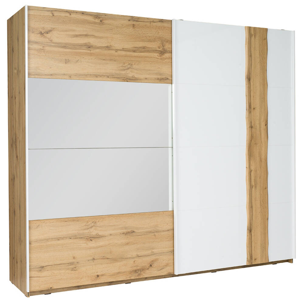 Kleiderschrank 250 cm in Eiche mit weiß und Baumkantenoptik WOOLER-166 günstig online kaufen