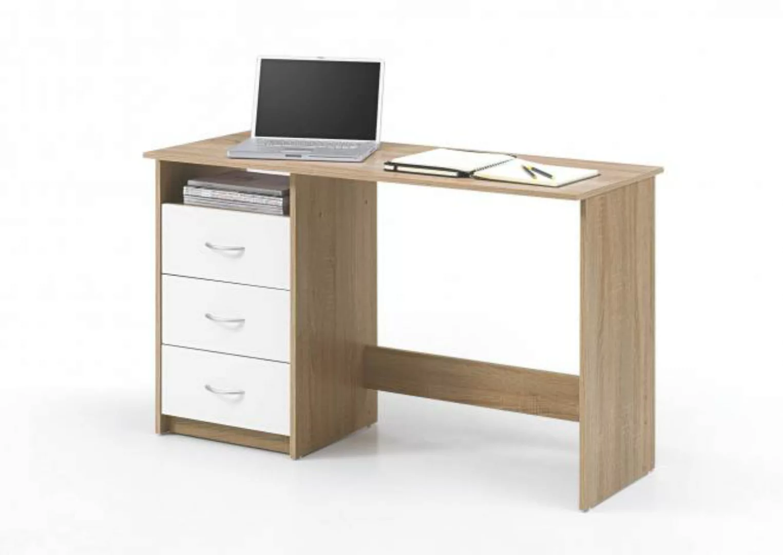 Schreibtisch 3 Schubkästen ADRIA von Bega Eiche Sonoma / Weiss günstig online kaufen