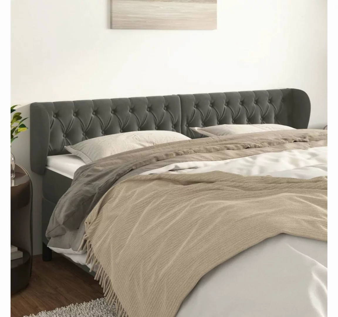 vidaXL Bett, Kopfteil mit Ohren Dunkelgrau 183x23x78/88 cm Samt günstig online kaufen