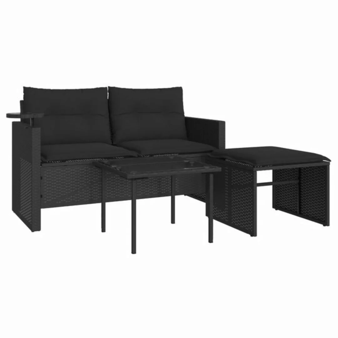 vidaXL Loungesofa 3-tlg. Garten-Sofagarnitur mit Kissen Schwarz Poly Rattan günstig online kaufen