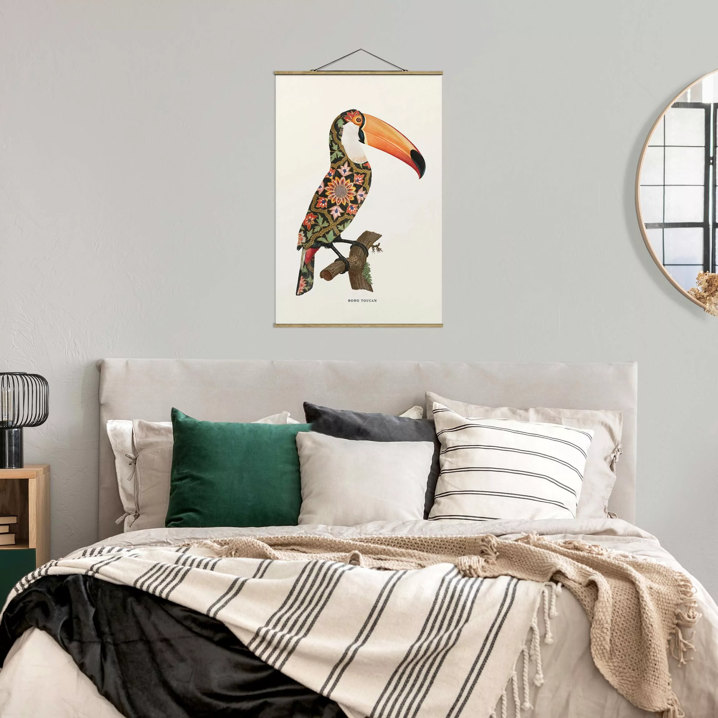 Stoffbild mit Posterleisten Boho Vogel - Tukan günstig online kaufen