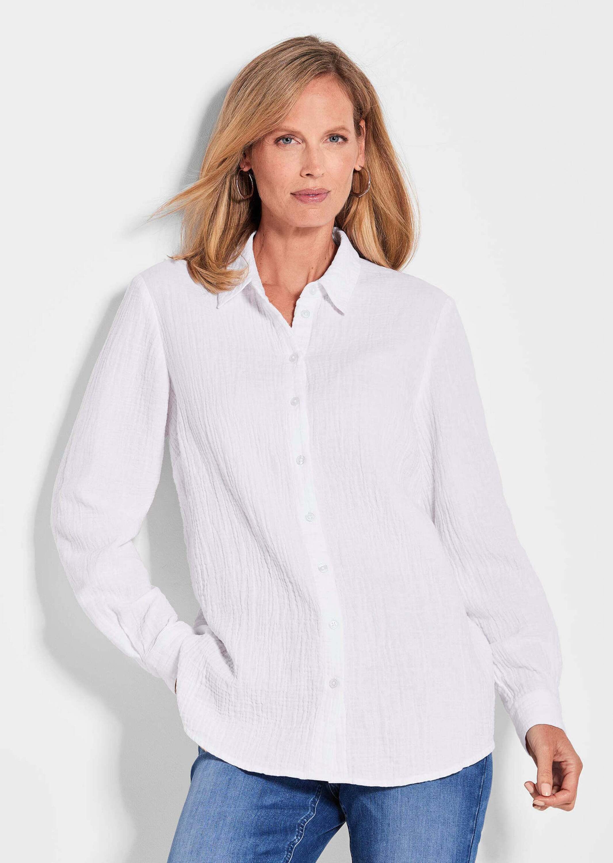 GOLDNER Hemdbluse Verlängerte Langarm Musselin-Bluse günstig online kaufen