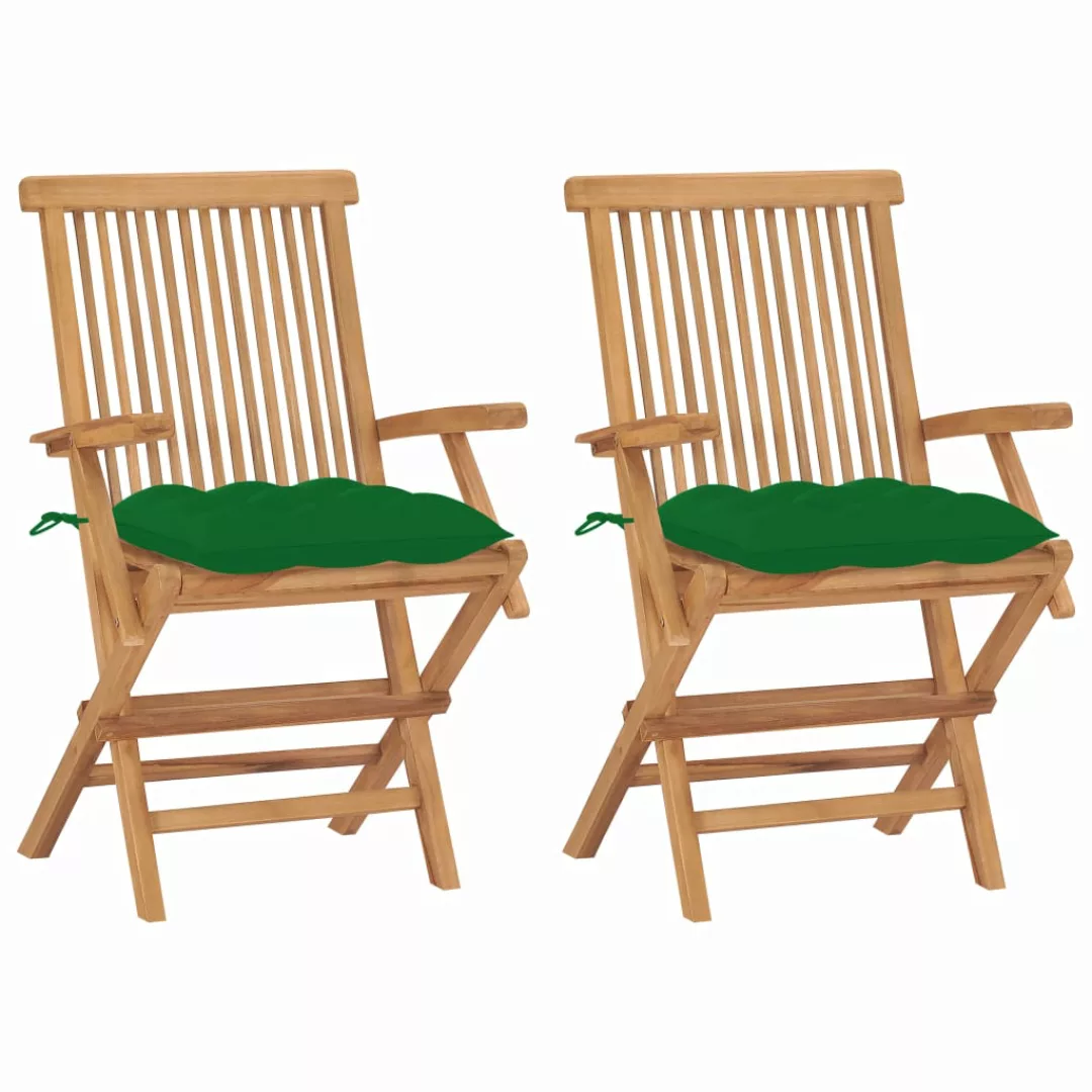 Gartenstühle Mit Grünen Kissen 2 Stk. Massivholz Teak günstig online kaufen