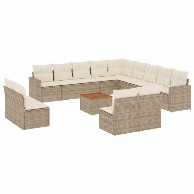 vidaXL Sofaelement 14-tlg. Garten-Sofagarnitur mit Kissen Beige Poly Rattan günstig online kaufen