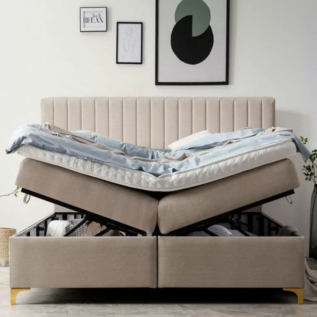 BettCo Stauraumbett Paris (in Beige Webstoff, 140 x 200 cm), XXL-Bettkasten günstig online kaufen